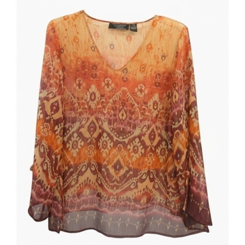 Womens Top‎ 2X Layer Sheer Sequin Boho Southwest Beachy Travel Old Money Preppy